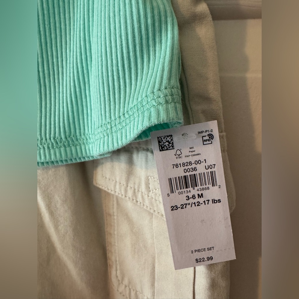 NWT-Old Navy Mint Green Ribbed Tank and Khaki Pants; Matching Set ~3-6 Months - Picture 2 of 7
